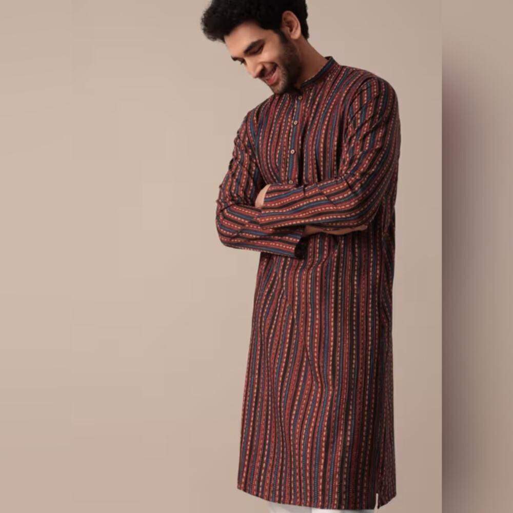 NWT Kalki Red Cotton Jaipur Print Kurta - Picture 8 of 8